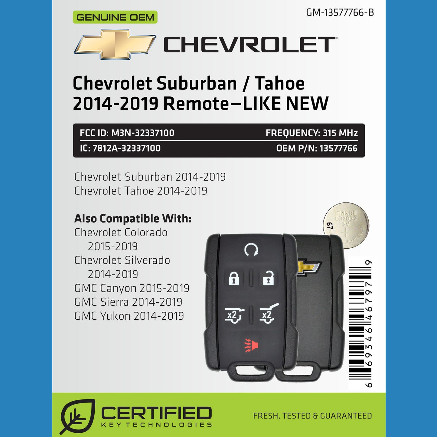 Chevrolet GMC 2014-2019 6-Btn (M3N-32337100)—OEM LIKE NEW - ZIPPY LOCKS