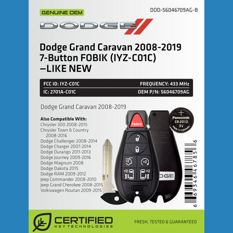 Dodge Grand Caravan 2008-2019 7-Btn (IYZ-C01C)—OEM LIKE NEW - ZIPPY LOCKS