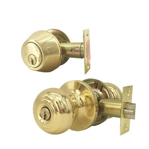 Premium Combo Lockset – Knob & Deadbolt – Polished Brass – PB – SC1, KW1 - ZIPPY LOCKS